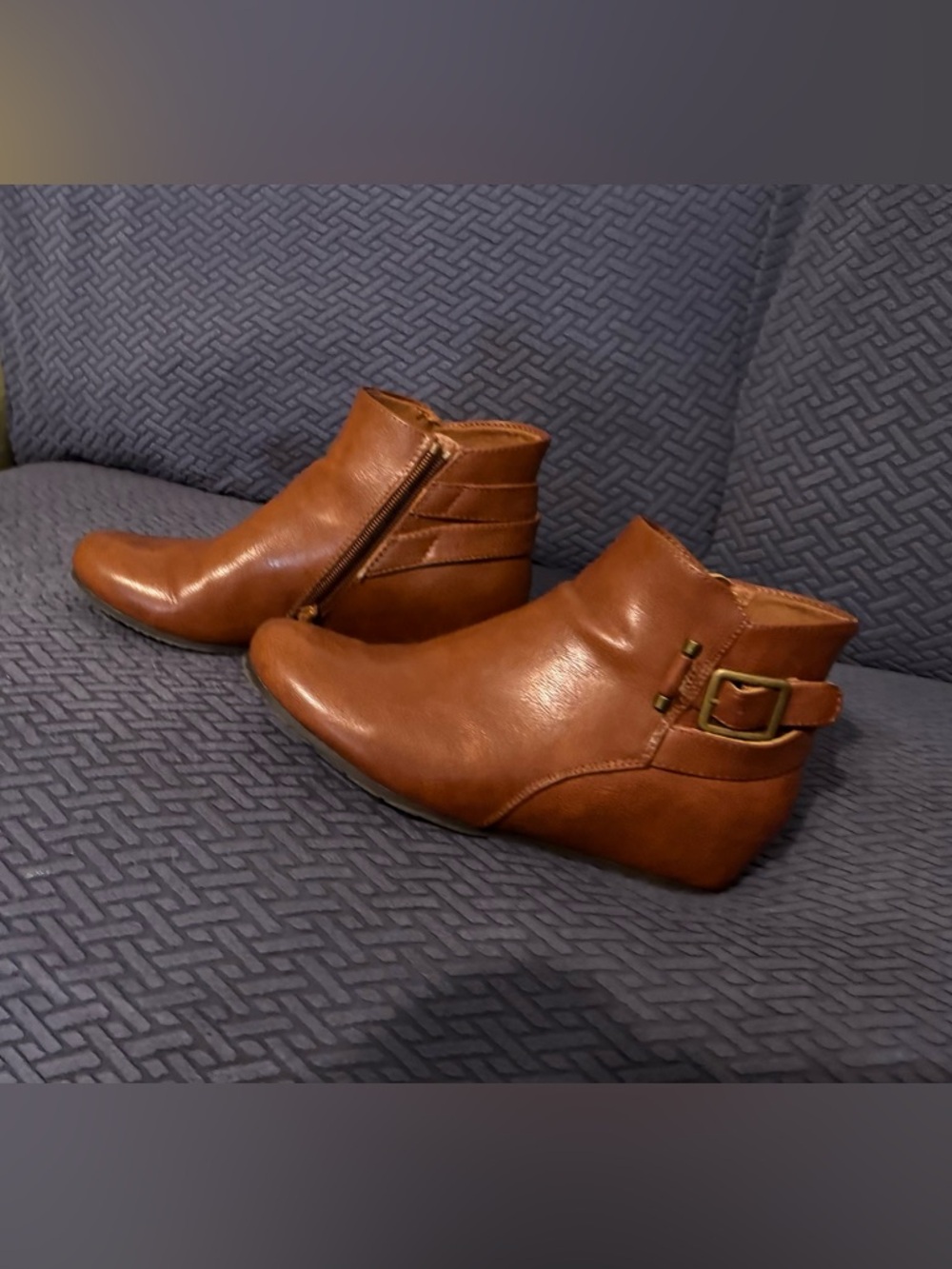BareTraps Tan/Brown Ankle Booties with Side Zip & Buckle